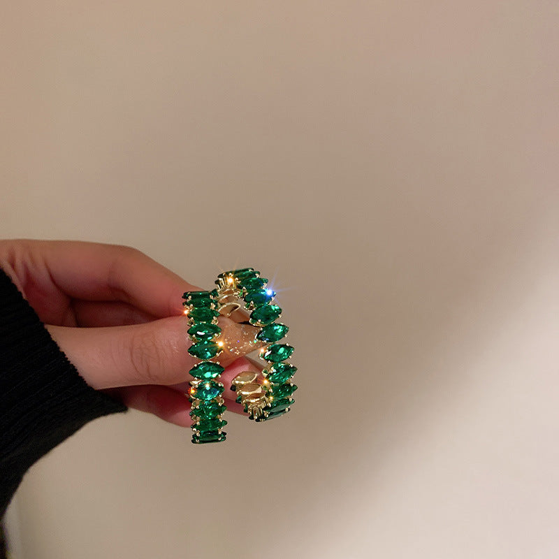 GREEN FIRE BAGUETTE EARRING