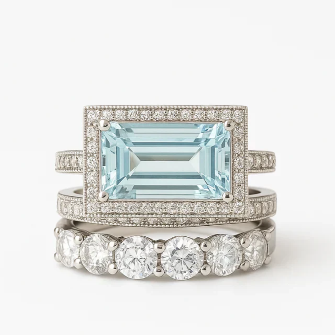 VINTAGE SILVER TURQUOISE GLASS RING SET