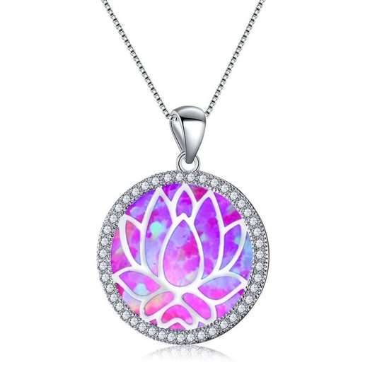 COLOURFUL SILVER LOTUS NECKLACE