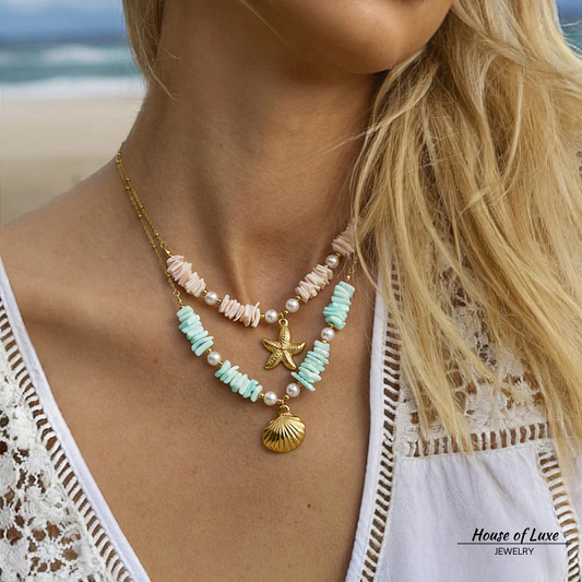 SEA GREEN SHELL PATCH NECKLACE