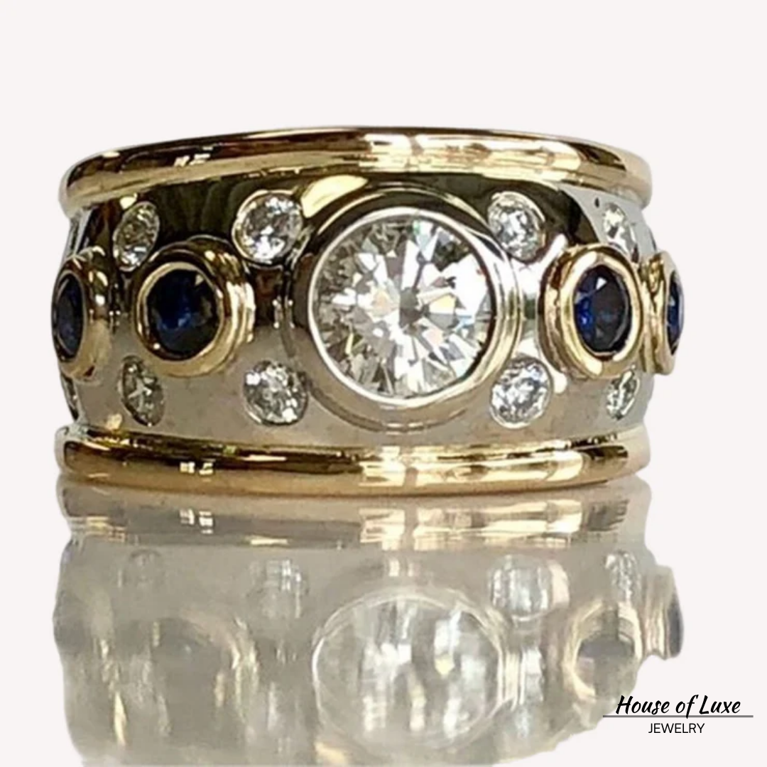 VINTAGE GOLDEN INLAID ZIRCONIA RING