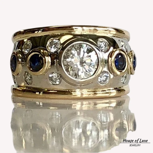 VINTAGE GOLDEN INLAID ZIRCONIA RING