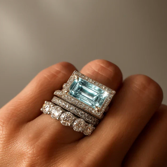 VINTAGE SILVER TURQUOISE GLASS RING SET