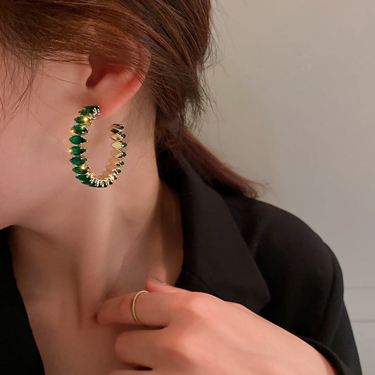 GREEN FIRE BAGUETTE EARRING